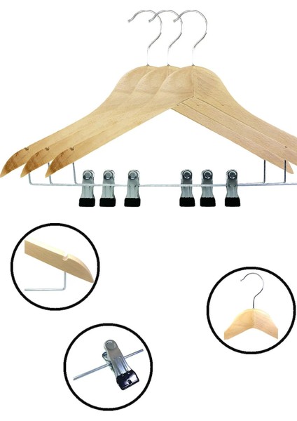 Çocuk Ahşap Elbise Altı Mandallı Askı Etek ve Pantolon Askısı 10 Adet 30 cm