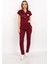 Bordo Renk Likralı Unisex Doktor Hemşire Hastane Scrubs Üniforma Takımı 1