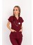 Bordo Renk Likralı Unisex Doktor Hemşire Hastane Scrubs Üniforma Takımı 4