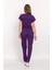 Mor Renk Likralı Unisex Doktor Hemşire Hastane Scrubs Üniforma Takımı 3
