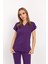 Mor Renk Likralı Unisex Doktor Hemşire Hastane Scrubs Üniforma Takımı 4