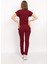 Bordo Renk Likralı Unisex Doktor Hemşire Hastane Scrubs Üniforma Takımı 3