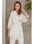 2810 Kadın Ekru Dantelli Penye Sabahlıklı Pijama Takımı 1