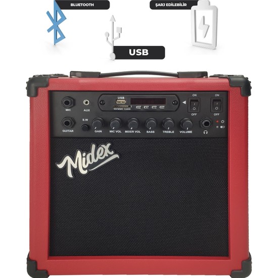 Midex MGA25RD ELEKTRO Gitar Amfisi 25 Watt USB Bluetooth Fiyatı