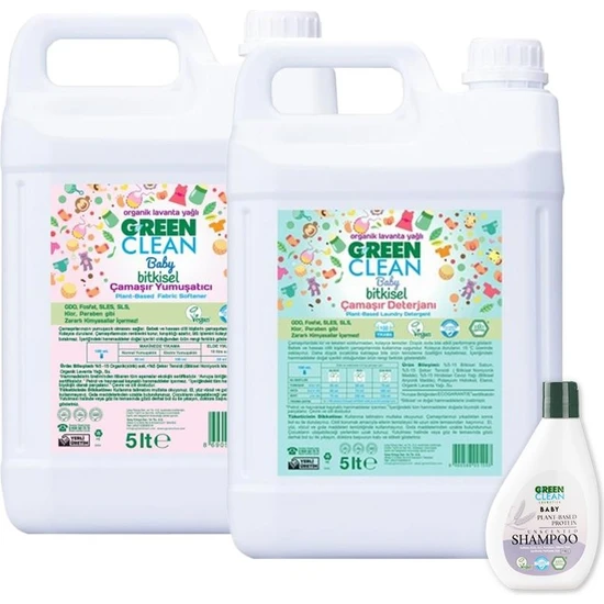Green Clean Baby Şampuan 275 Ml, Çamaşır Deterjanı ve Yumuşatıcı 5 Lt