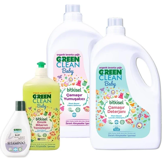 Green Clean Baby Şampuan, Biberon Temizleyici, Çamaşır Deterjanı ve Yumuşatıcı