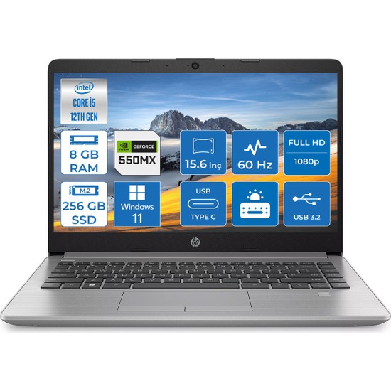 HP 250 G9 Intel Core i5 1235U 8GB 256GB SSD MX550 Windows 11 Home 15.6" FHD Taşınabilir Bilgisayar 6Q8M7ES002