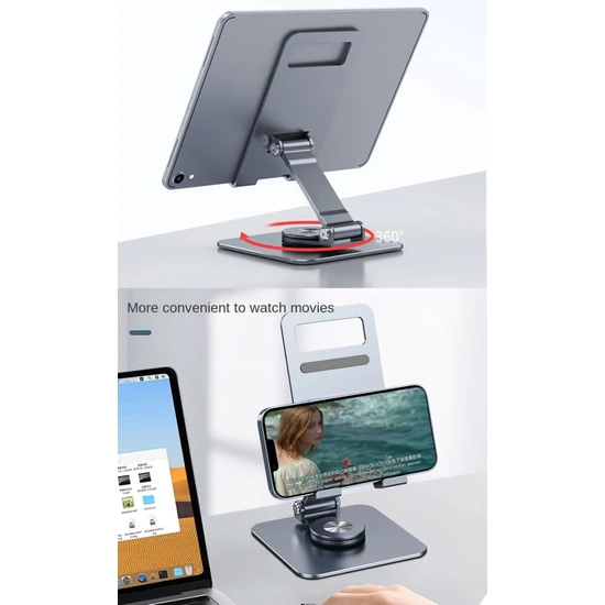 360 Derece Dönebilen Lüks Katlanabilir Metal Tablet ve Telefon Tutucu Stant Masaüstü Şarj Stand Ma-03