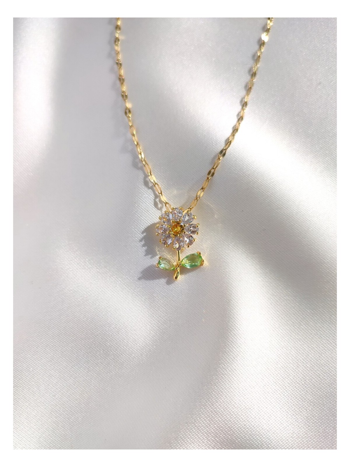 Evorya Kadın 316L Paslanmaz Çelik Gümüş Renk Zirkon Taşlı Işıltılı Papatya Kolye - Görsel 4