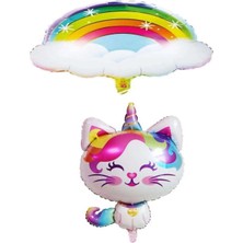 Best Parti Bulutlu Gökkuşağı Unicorn Kedi Folyo Balon Seti