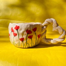 Love Of Flowers Çiçek Desenli Kalp Kulplu El Yapımı Seramik Mug 200 ml