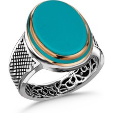 Amberkan Turkuaz Taşlı Mineli Gümüş Erkek Yüzük