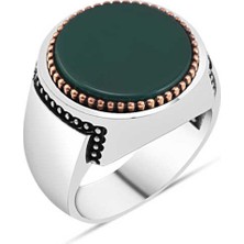Amberkan Yeşil Akik Taşlı Erkek Yüzük
