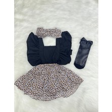 Şapka Kids Kız Bebek Leopar Slopet Bandana ve Çorap Set10