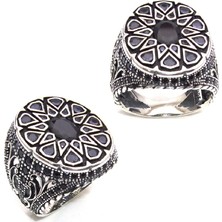 Amberkan Zirkon Taşlı Yanları Özel Motifli Erkek Yüzük