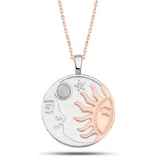 Stil Love Gümüş Rose Opal Beyaz Taşlı Ay Güneş Kadın Kolye