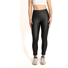 Pucka Fashion Yüksek Bel Toparlayıcı Mat Deri Tayt