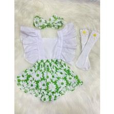 Şapka Kids Kız Bebek Slopet Yeşil Çiçek Bandana ve Çorap Set10