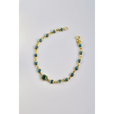 Papatya Silver 925 Ayar Gümüş Gold Kaplama Cam Göz Nazar Boncuklu Yeşim Baget Taşlı Bileklik