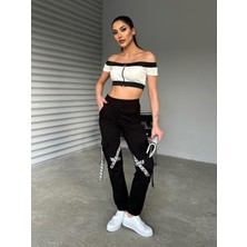 Foa Fashion Üst Omuz Düşük Kaşkorse Crop Alt Kargo Cep Ikili Takım