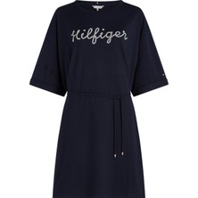 Tommy Hilfiger Bisiklet Yaka Mavi Midi Kadın Elbise WW0WW38628DW510