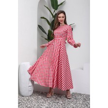 Küçüğüm Butik Tesetür Kırmızı Pötikare Kloş Elbise