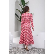 Küçüğüm Butik Tesetür Kırmızı Pötikare Kloş Elbise