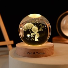 Keyfim Shop Işıklı Ahşap Kaideli Küçük Prens Cam Küre 6cm