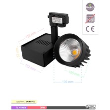 Ack Cob LED Monofaze Ray Armatürü Siyah Kasa 4000K Ilık Beyaz 30W