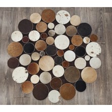 Dericibey Yuvarlak Beyaz Kahverengi Dana Derisi Puantiyeli Halı 200 x 200 Cm