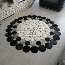 Dericibey Yuvarlak Krem Gri  Dana Derisi Puantiyeli Halı 120 x 120 Cm