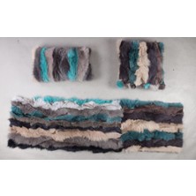 Dericibey Çok Renkli Doğal Kürk Koltuk Şal Takımı Şal 50 x 180 Cm, Yastık 50 x 50 Cm, Bel Yastığı 35 x 60 Cm