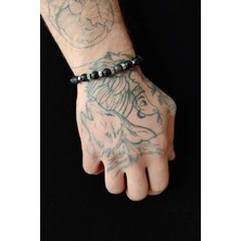 Trend Collection Siyah Akik Hematit Detaylı Ayarlanabilir Doğal Taş Erkek Bileklik