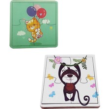 Woodylife Ilk Puzzlem Bebek Maymun Zürafa Pembe Fil ve Balon Tutan Kedi 4 Lü 4 Parça Puzzle Yapboz Eğitici Çocuk Oyuncak