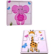 Woodylife Ilk Puzzlem Bebek Maymun Zürafa Pembe Fil ve Balon Tutan Kedi 4 Lü 4 Parça Puzzle Yapboz Eğitici Çocuk Oyuncak