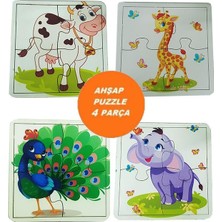 Woody Life Woodylife Ilk Puzzlem Bebek Inek Zürafa Mor Fil ve Tavus Kuşu 4 Lü 4 Parça Puzzle Yapboz Eğitici Çocuk Oyuncak