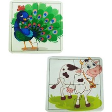 Woody Life Woodylife Ilk Puzzlem Bebek Inek Zürafa Mor Fil ve Tavus Kuşu 4 Lü 4 Parça Puzzle Yapboz Eğitici Çocuk Oyuncak