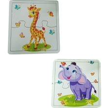 Woody Life Woodylife Ilk Puzzlem Bebek Inek Zürafa Mor Fil ve Tavus Kuşu 4 Lü 4 Parça Puzzle Yapboz Eğitici Çocuk Oyuncak