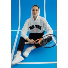 Say Sportswear Kapüşonlu Ekru Siyah Beyaz Kadın Eşofman Takımı