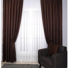 Goccia Fon Perde Özel Ölçüye Uygun Pilesiz Bohem Salon Otel Oturma Çocuk Odası Dekoratif Tek Kanat Kahve