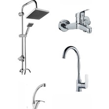 Lux Robot Duş Seti + Baston Eviye Bataryası + Lavabo Bataryası + Banyo Bataryası Full Banyo Takım