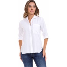 Cipo & Baxx WH124 Yırtık Detaylı Beyaz Keten Kadın Gömlek10