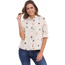 Cipo & Baxx WH130 Nakış Detaylı Kadın Bej Gömlek10