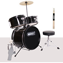 Midex CD300X-BK Akustik Çocuk Baterisi Davulu Seti 5-14 Yaş Için Full Set