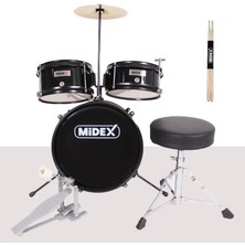 Midex CD300X-BK Akustik Çocuk Baterisi Davulu Seti 5-14 Yaş Için Full Set