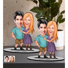 Bk Gift Kişiye Özel Sevgililer Karikatürlü 2’li Ahşap Biblo Seti-80