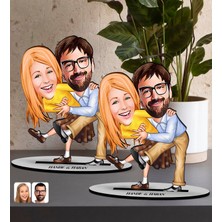 Bk Gift Kişiye Özel Sevgililer Karikatürlü 2’li Ahşap Biblo SETI-102