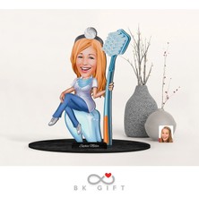 Bk Gift Kişiye Özel Kadın Diş Hekimi Karikatürlü Ahşap Biblo-2