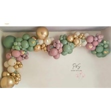Bal10 Dünyası Krom Gold Küf Yeşili Toz Pembe ve Sütlü Kahve Balon Seti 50 Adet