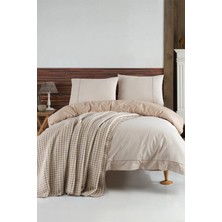 Ecosse Stylish Krem Çift Kişilik %100 Pamuk Nevresim Takımı ve Battaniye Seti